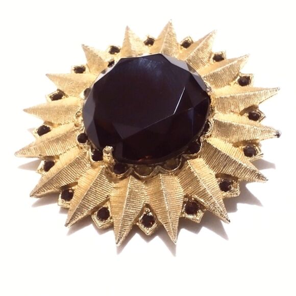 Vintage Mid Century Red Rhinestone Starburst Brooch Pendant - Picture 3 of 5